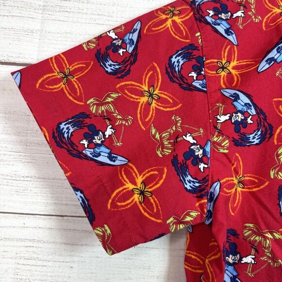 Disney Vintage Kids Red Mickey Mouse Hawaiian Button Shirt Size Small Surf - Picture 5 of 8